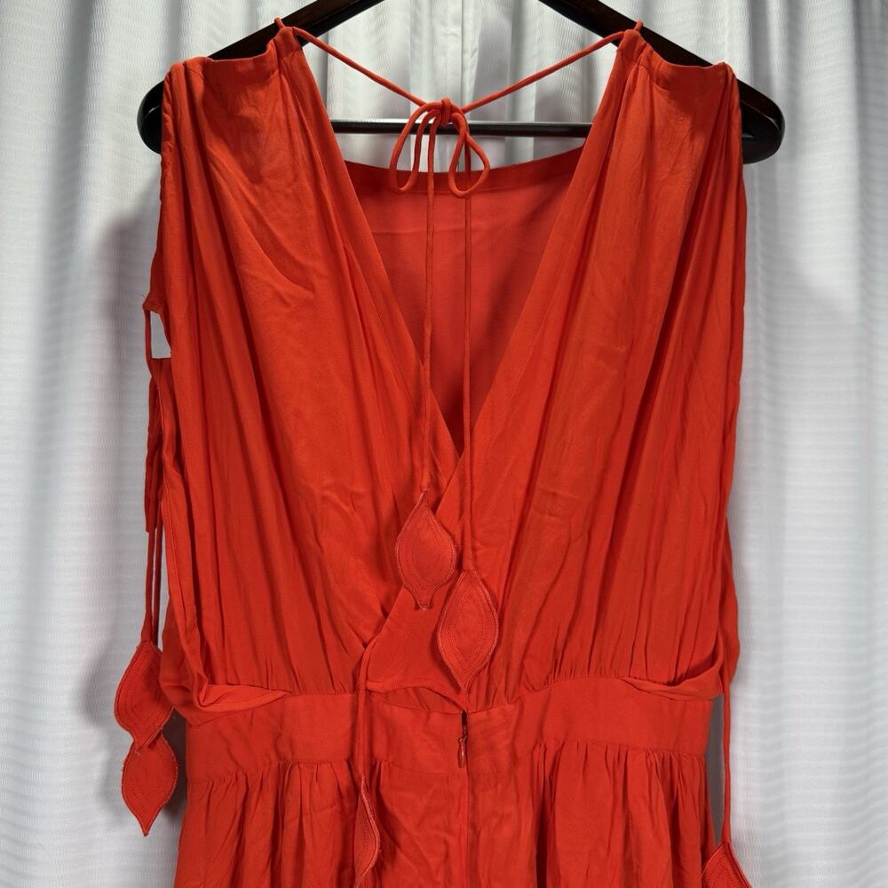 Tory Burch Evalene Maxi Dress Poppy Red Crepe Strappy Ties Gown Lined Size 12 L - Picture 6 of 12